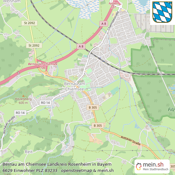 Bernau am Chiemsee Landkreis Rosenheim Lageplan © Openstreetmap Contributors Bernau am Chiemsee Lageplan